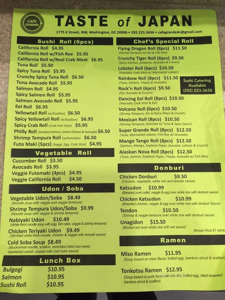 Cafe' Grande - Washington, DC menu_pic
