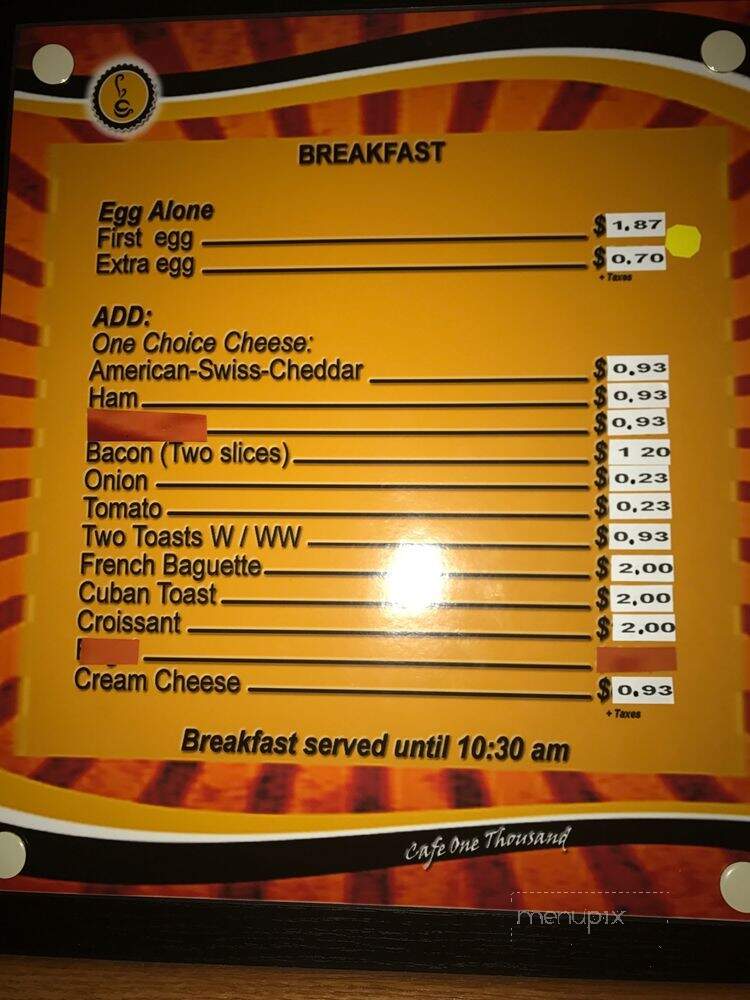Cafe One Thousand - Miami, FL menu_pic