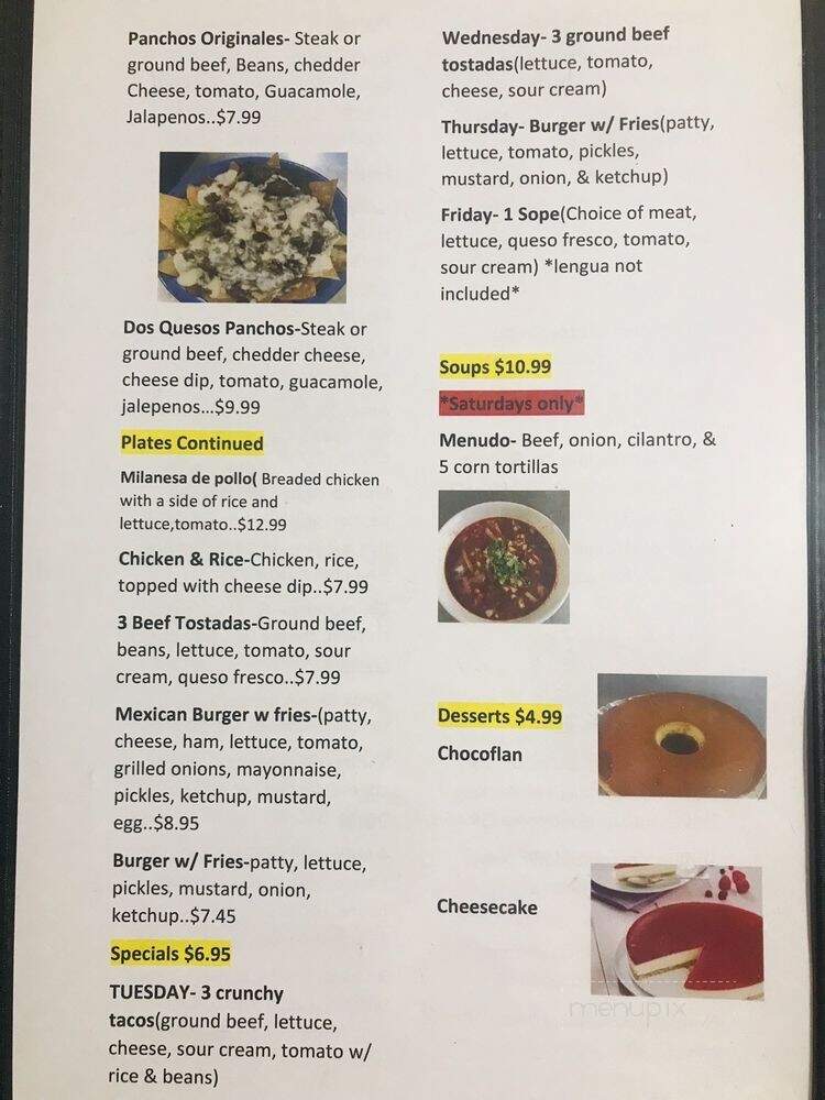 Cafe Tula Taqueria - Hanceville, AL menu_pic
