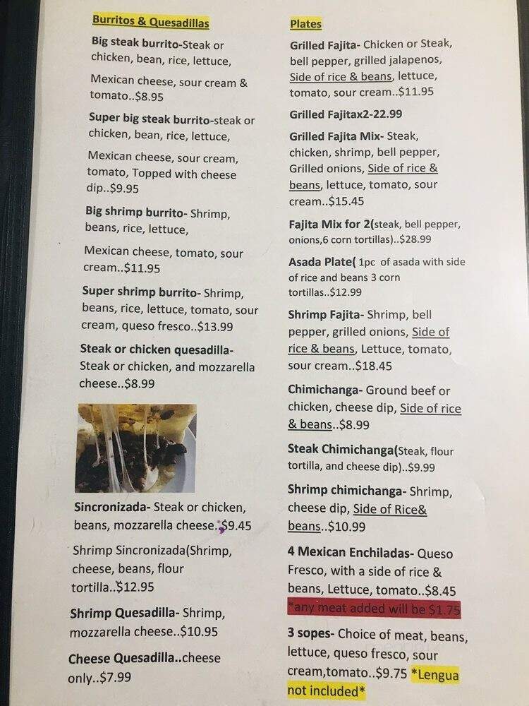 Cafe Tula Taqueria - Hanceville, AL menu_pic
