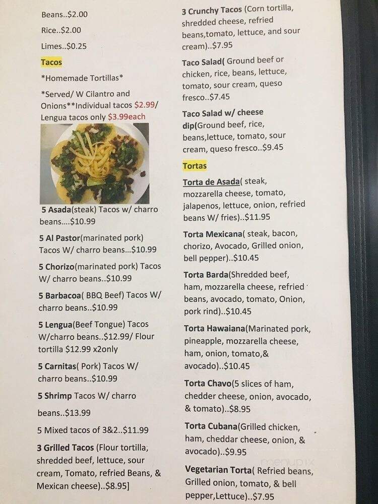Cafe Tula Taqueria - Hanceville, AL menu_pic