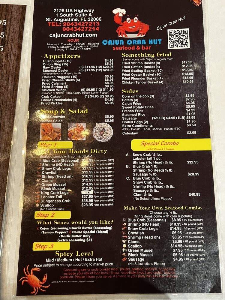 Cajun Crab Hut - St. Augustine, FL menu_pic
