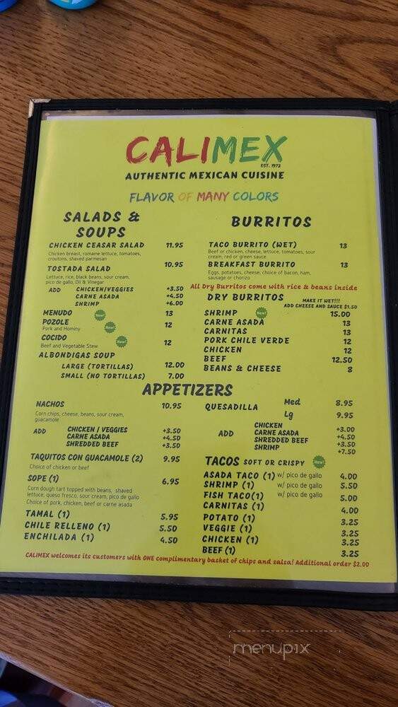 Calimex Restaurant - Redondo Beach, CA menu_pic
