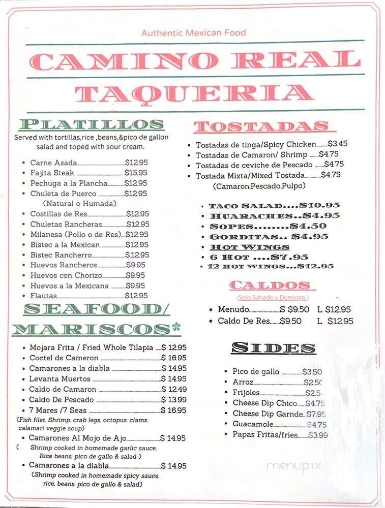 Camino Real Taqueria - Athens, GA menu_pic
