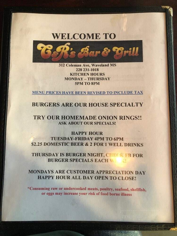 C & R's Bar & Grill - Waveland, MS menu_pic