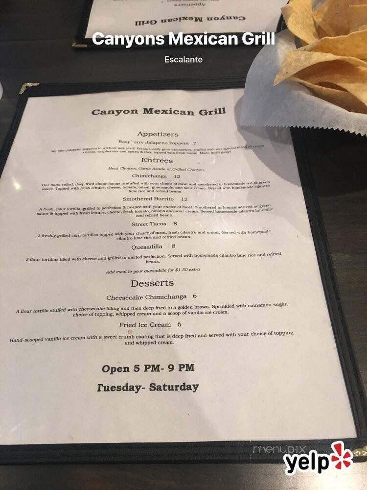 Canyons Mexican Grill - Escalante, UT menu_pic