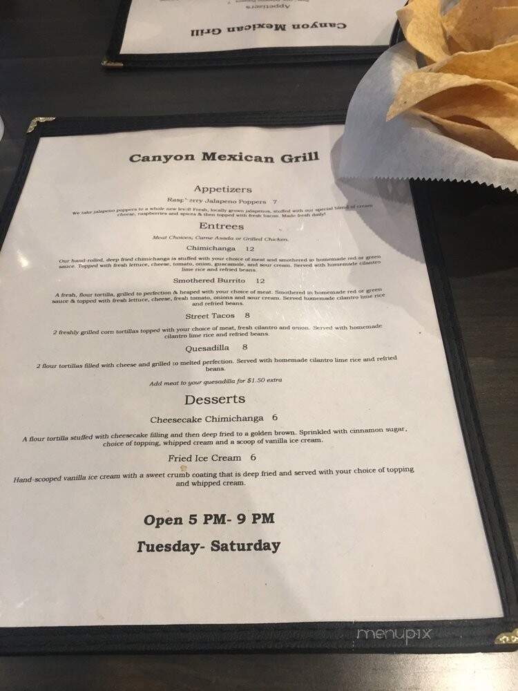 Canyons Mexican Grill - Escalante, UT menu_pic