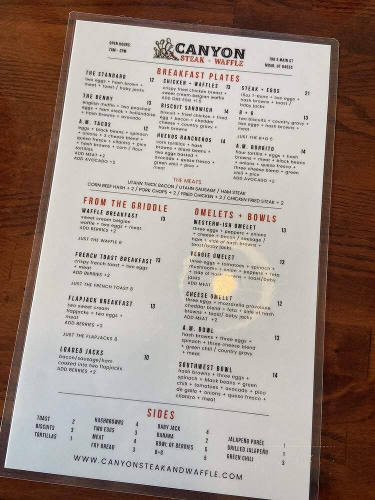 Canyon Steak and Waffle - Moab, UT menu_pic