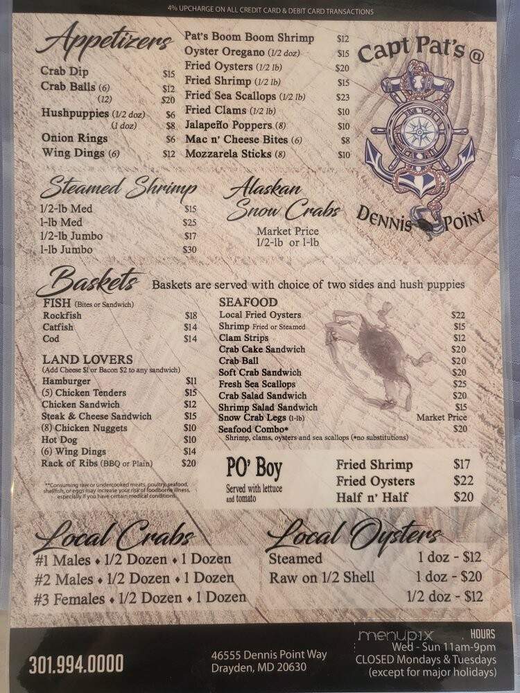 Capt Pat's Seafood - Drayden, MD menu_pic