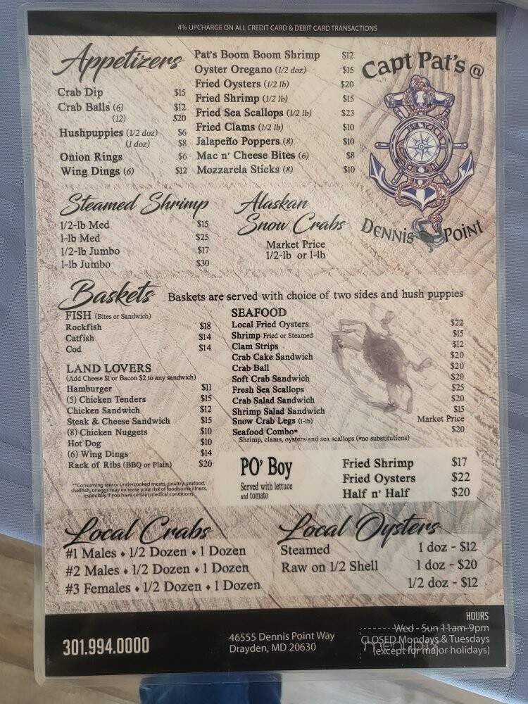 Capt Pat's Seafood - Drayden, MD menu_pic