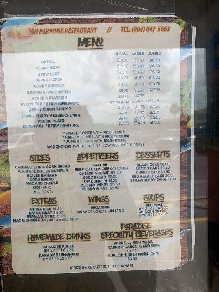 Caribbean Paradise - Jacksonville, FL menu_pic