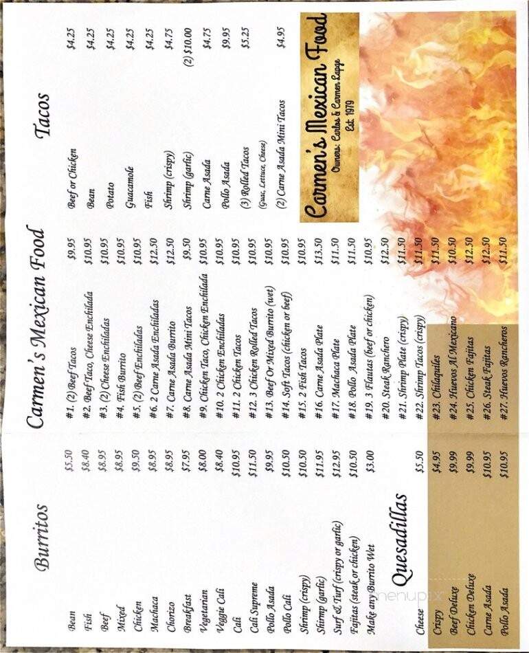 Carmen's Mexican - San Diego, CA menu_pic