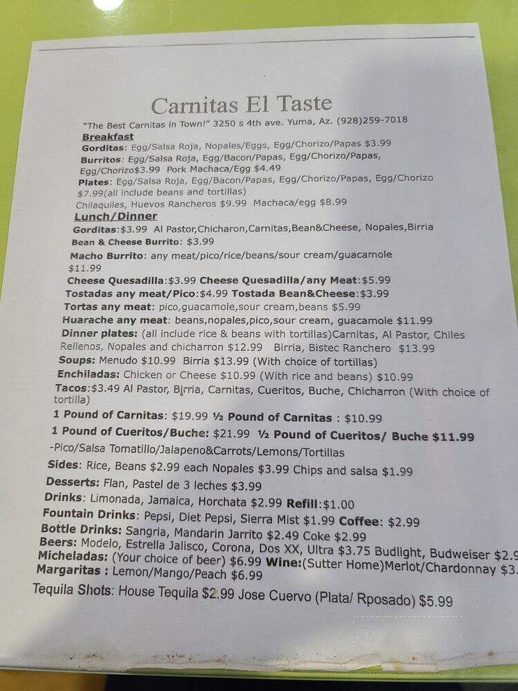 Carnitas El Taste - Somerton, AZ menu_pic