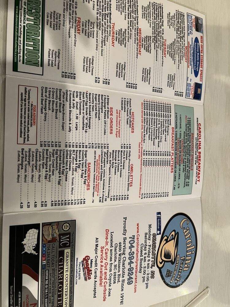 Cafe Carolina & Bakery - Charlotte, NC menu_pic