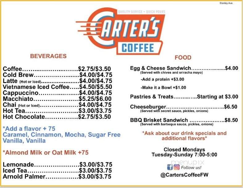 Carter's Coffee - Fort Worth, TX menu_pic