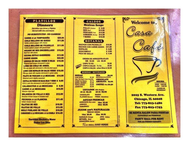 Casa Cafe - Chicago, IL menu_pic