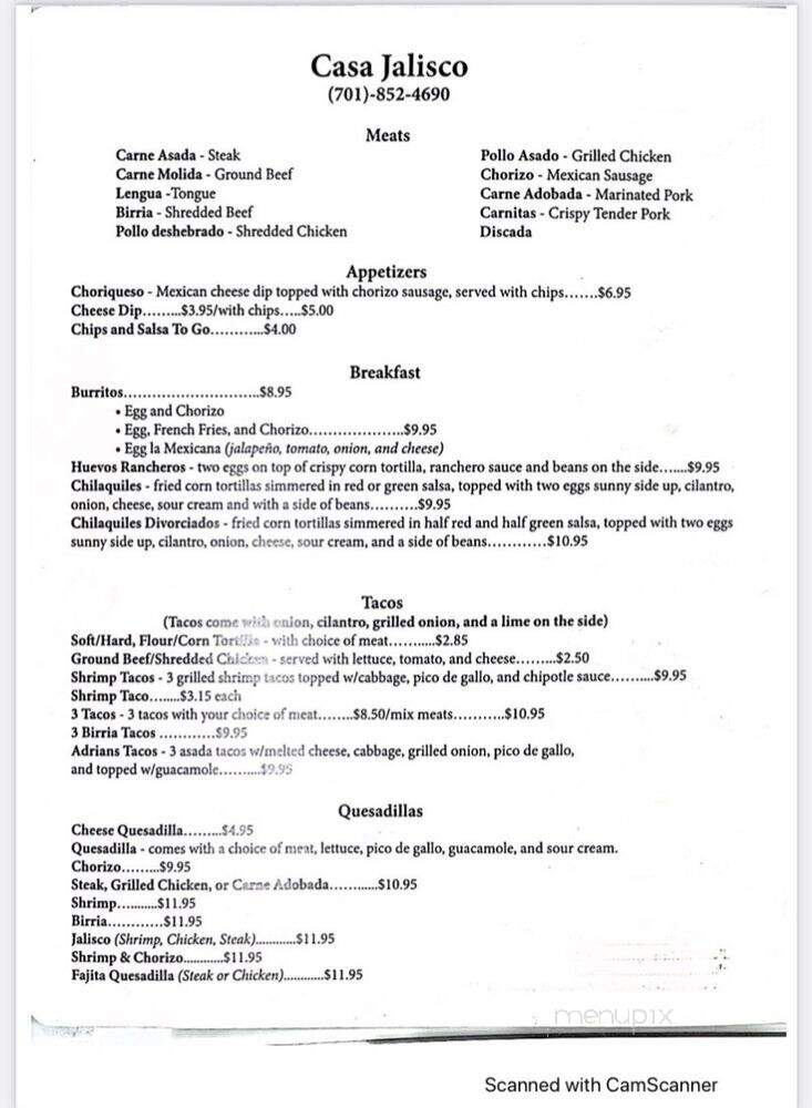 Casa Jalisco Mexican Restaurant - Minot, ND menu_pic