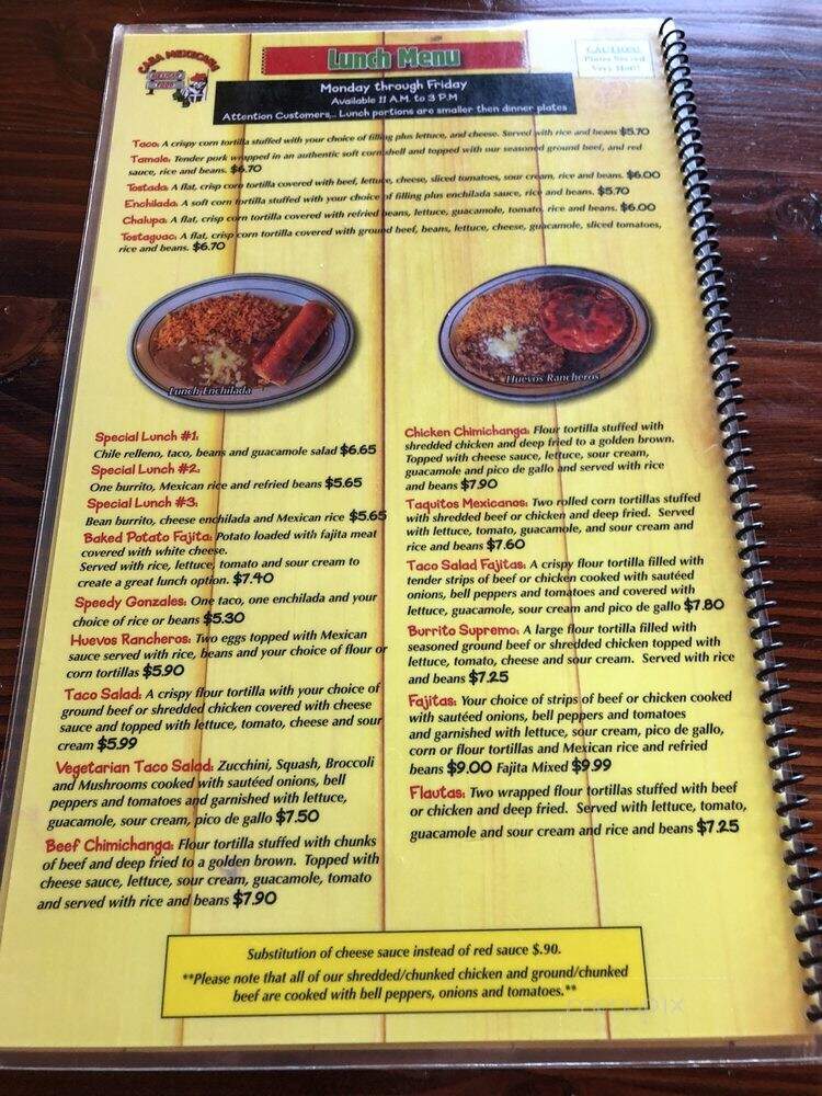 Casa Mexicana - North Little Rock, AR menu_pic
