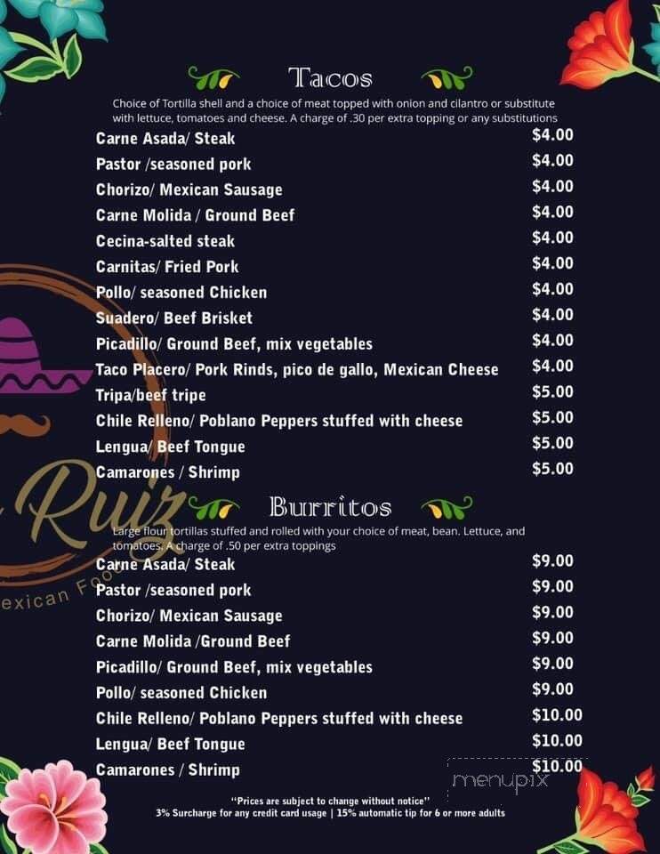 Casa Ruiz - Antioch, IL menu_pic