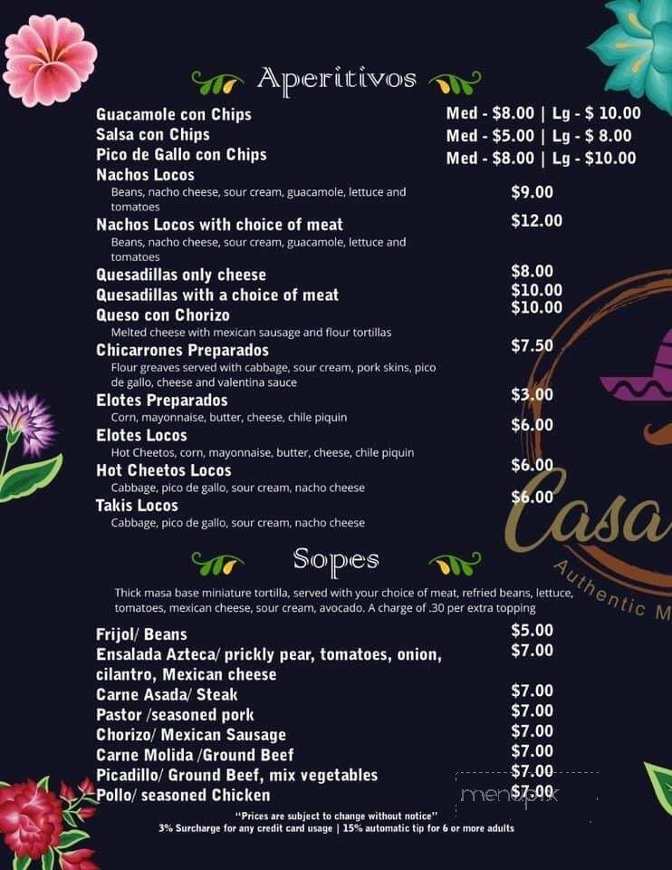 Casa Ruiz - Antioch, IL menu_pic