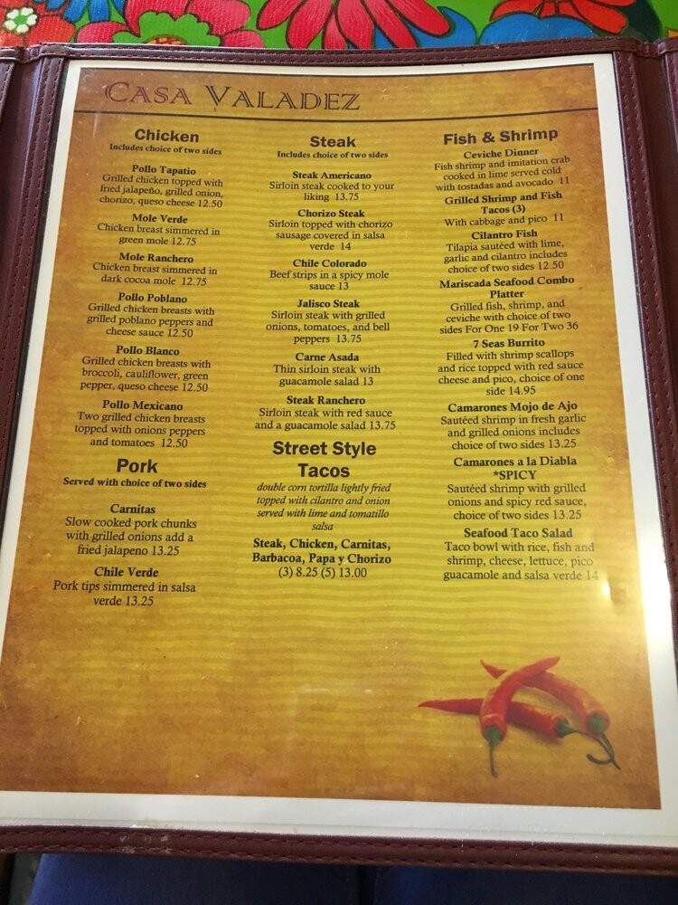 Casa Valadez - Loganton, PA menu_pic