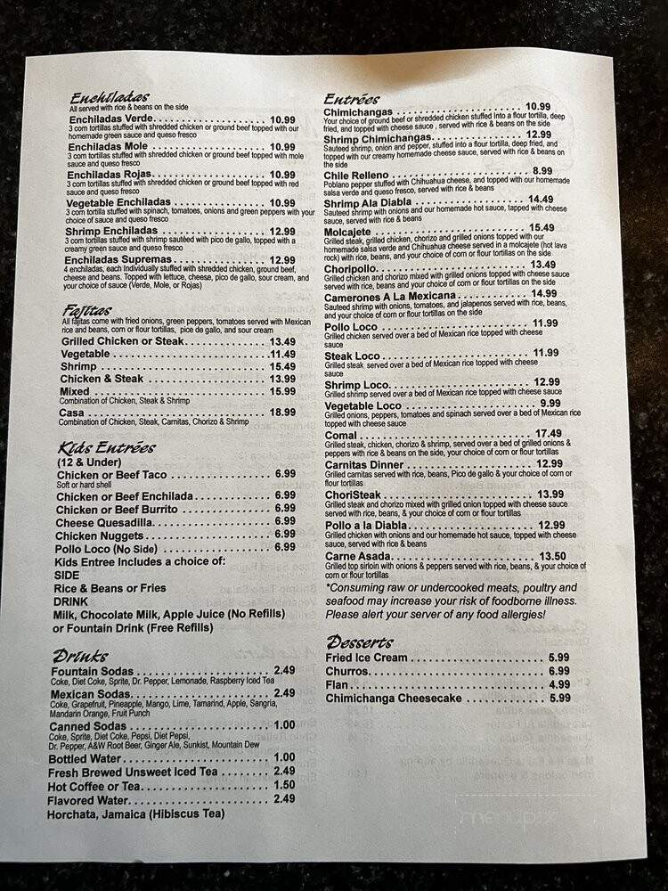 Castaneda's Mexican Resturaunt - Denver, PA menu_pic