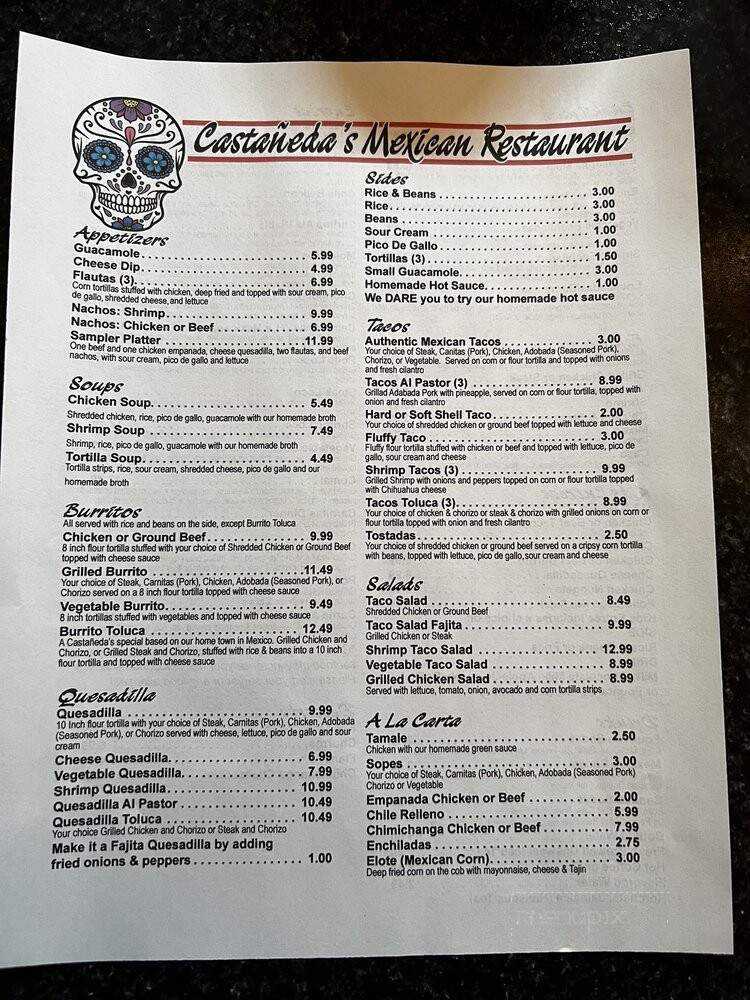 Castaneda's Mexican Resturaunt - Denver, PA menu_pic