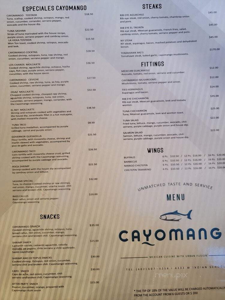 Cayomango Steak, Seafood & Drinks - Mesa, AZ menu_pic
