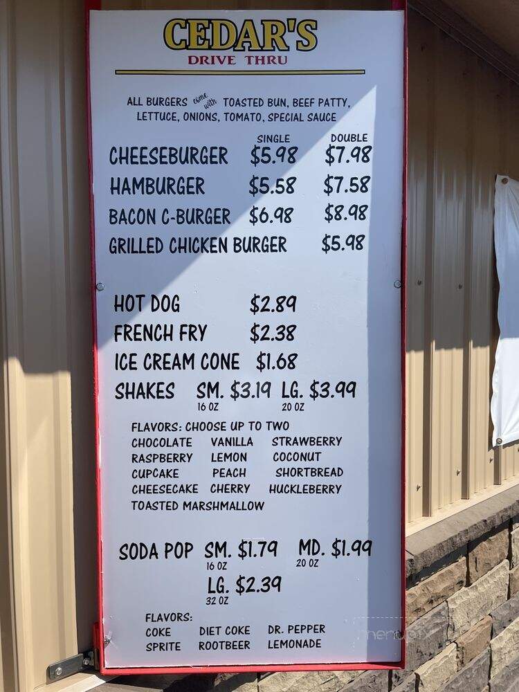 Cedar's Drive Thru - Spirit Lake, ID menu_pic