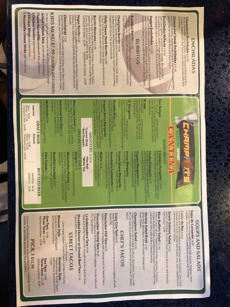 Champion's Mexican Sport Bar - Jacksonville, FL menu_pic