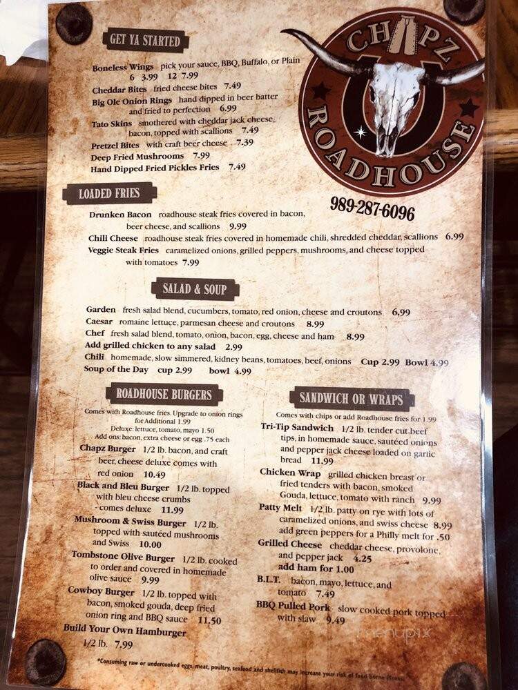 Chapz Roadhouse - Lakeview, MI menu_pic