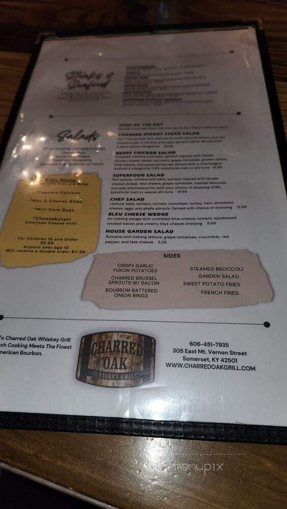 Charred Oak Whiskey Grill - Somerset, KY menu_pic