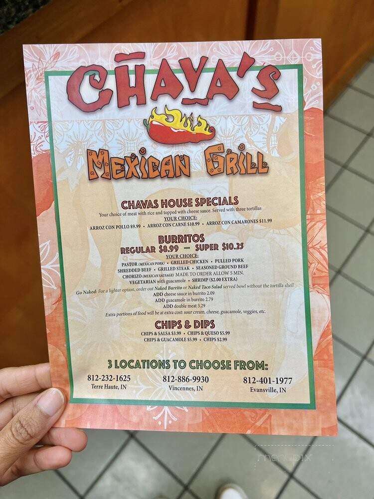 Chava's Mexican Grill - Indianapolis, IN menu_pic