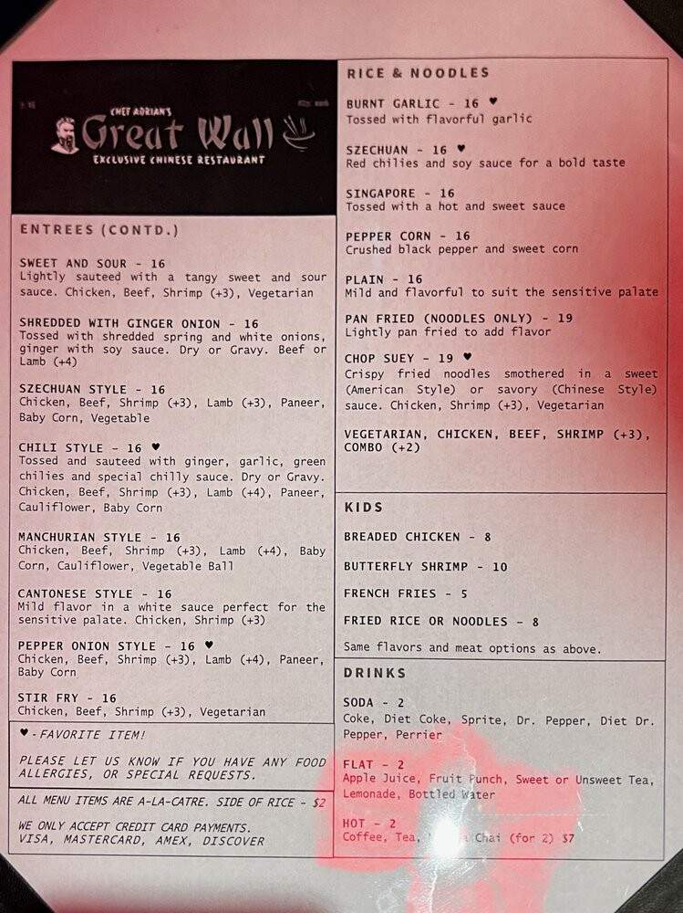 Chef Adrian's Great Wall - Plano, TX menu_pic