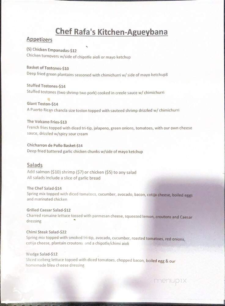 Chef Rafa's Kitchen Agueybana - Merced, CA menu_pic