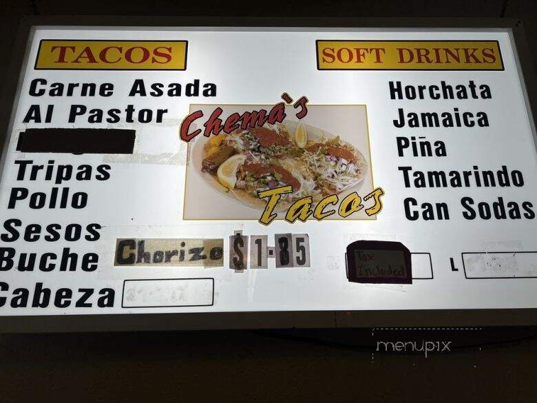 Chema Taco's - Whittier, CA menu_pic