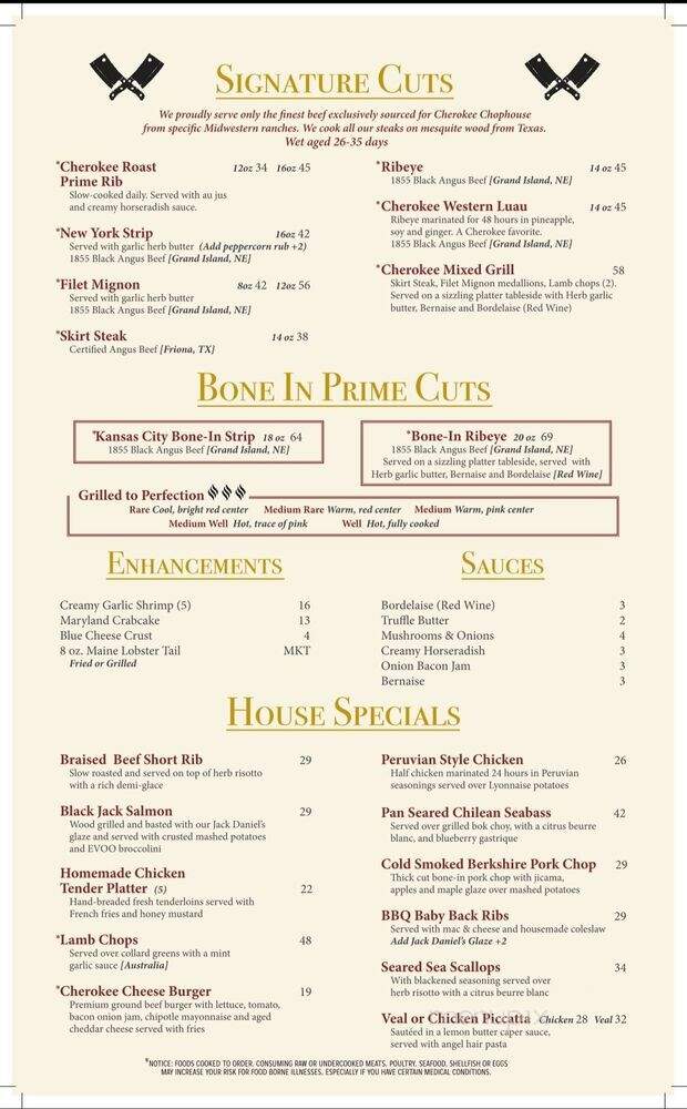Cherokee Chophouse - Marietta, GA menu_pic