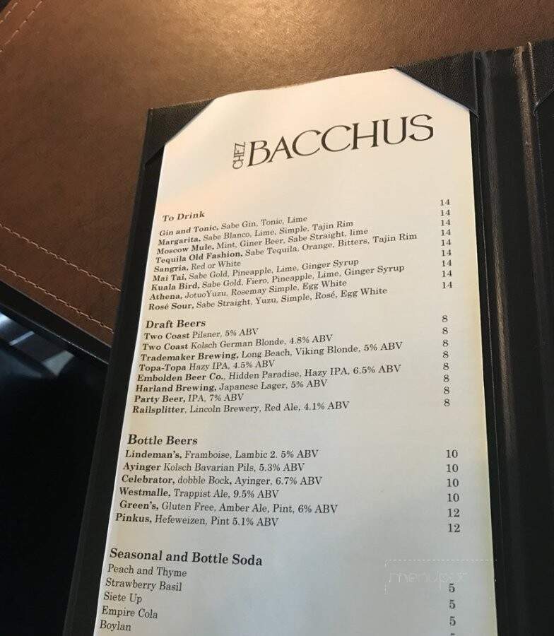 Chez Bacchus - Long Beach, CA menu_pic