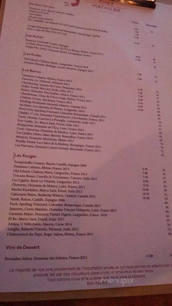 Restaurant Chez Mathilde - Tadoussac, QC menu_pic