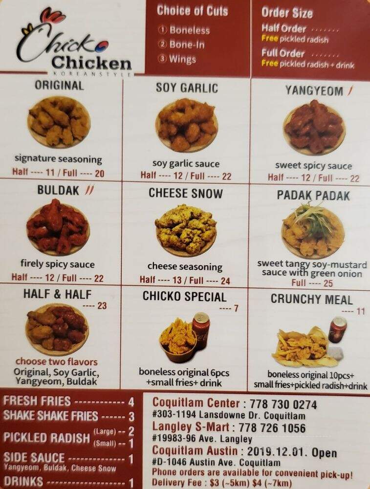 Chicko Chicken - Coquitlam, BC menu_pic
