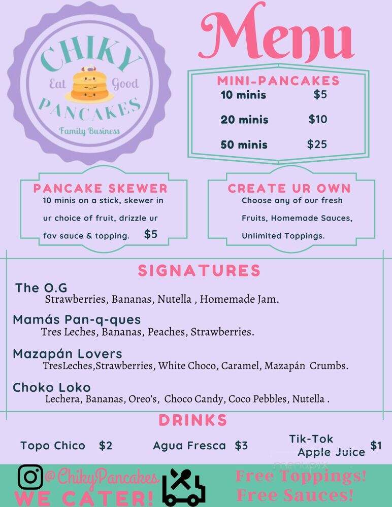 Chiky Pancakes - Los Angeles, CA menu_pic