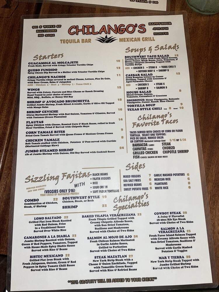 Chilangos Tequila Bar and Grill - Baltimore, MD menu_pic