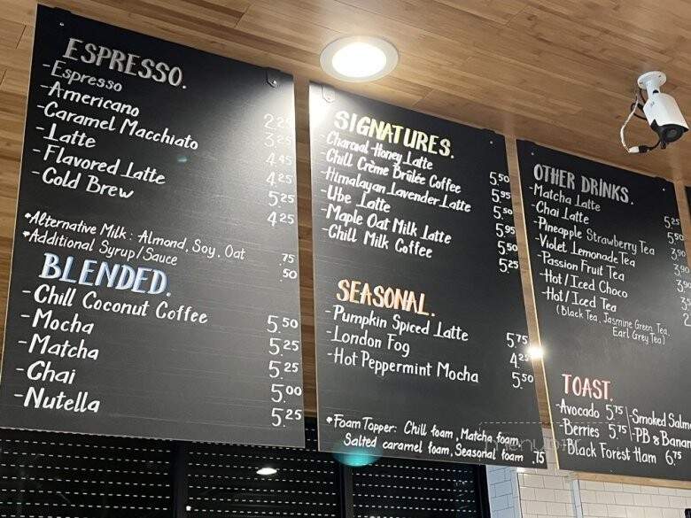 Chill Coffee and Wine Bar - Arlington, TX menu_pic