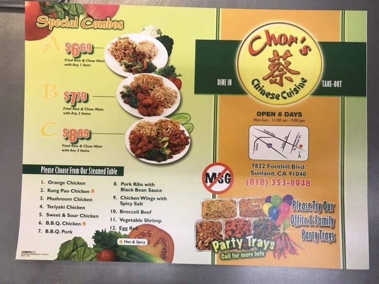 Chor's Chinese Cuisine - Sunland, CA menu_pic