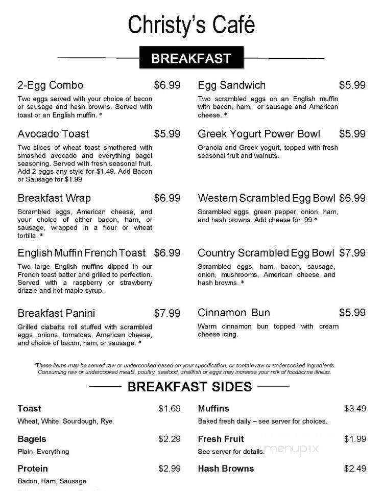 Christy's Cafe - Moscow, PA menu_pic