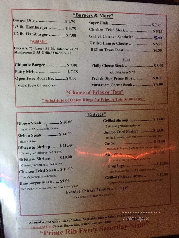 Chucks Bar & Grill - Checotah, OK menu_pic