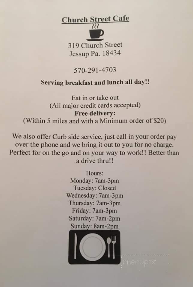 Church Street Cafe - Jessup, PA menu_pic