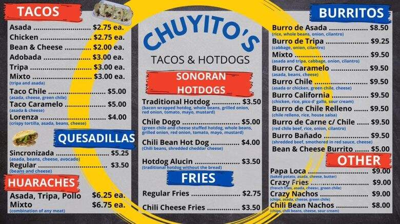 Chuyitos Tacos and Hotdogs - Tucson, AZ menu_pic