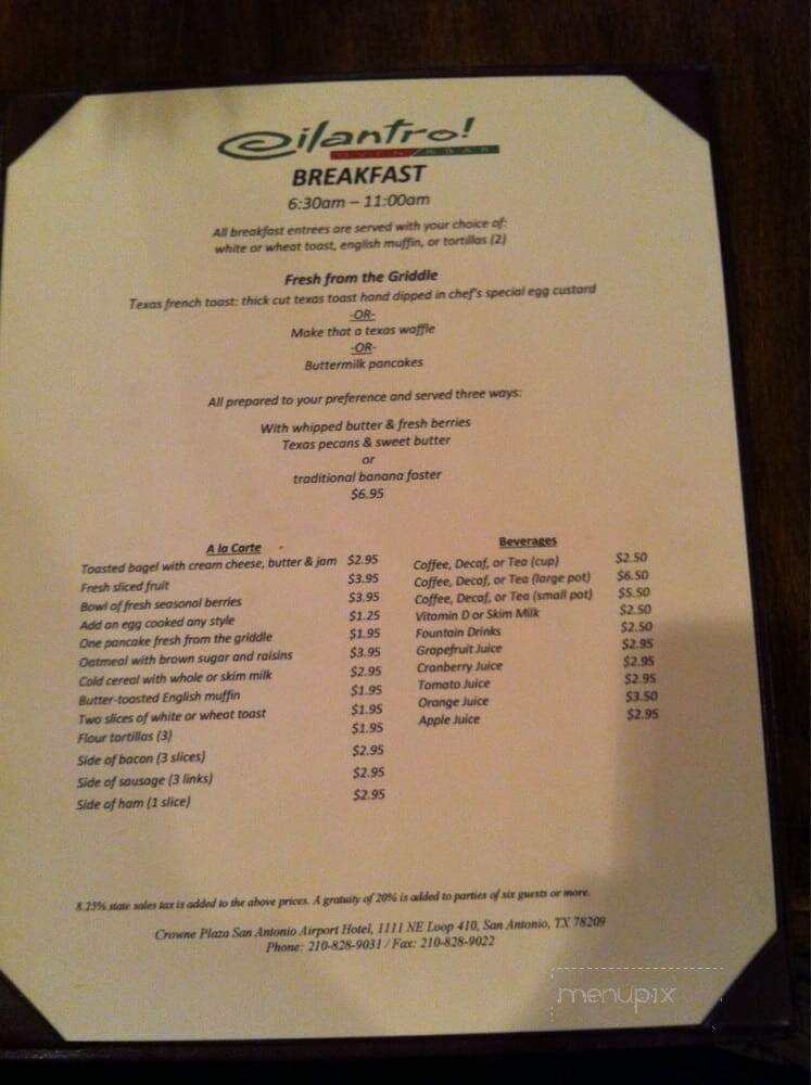 Cilantro! Oven - San Antonio, TX menu_pic