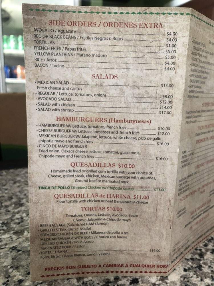 Cinco de Mayo Mexican Restaurant - BROOKLYN, NY menu_pic